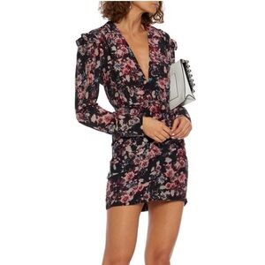 IRO Floral Long Sleeve Dress in Black and Pink S/M 40